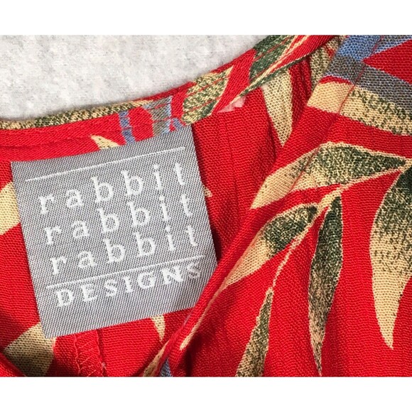 Vintage Rabbit Rabbit Rabbit Red Floral Layered Lightweight Maxidress Size 10M - Picture 9 of 16